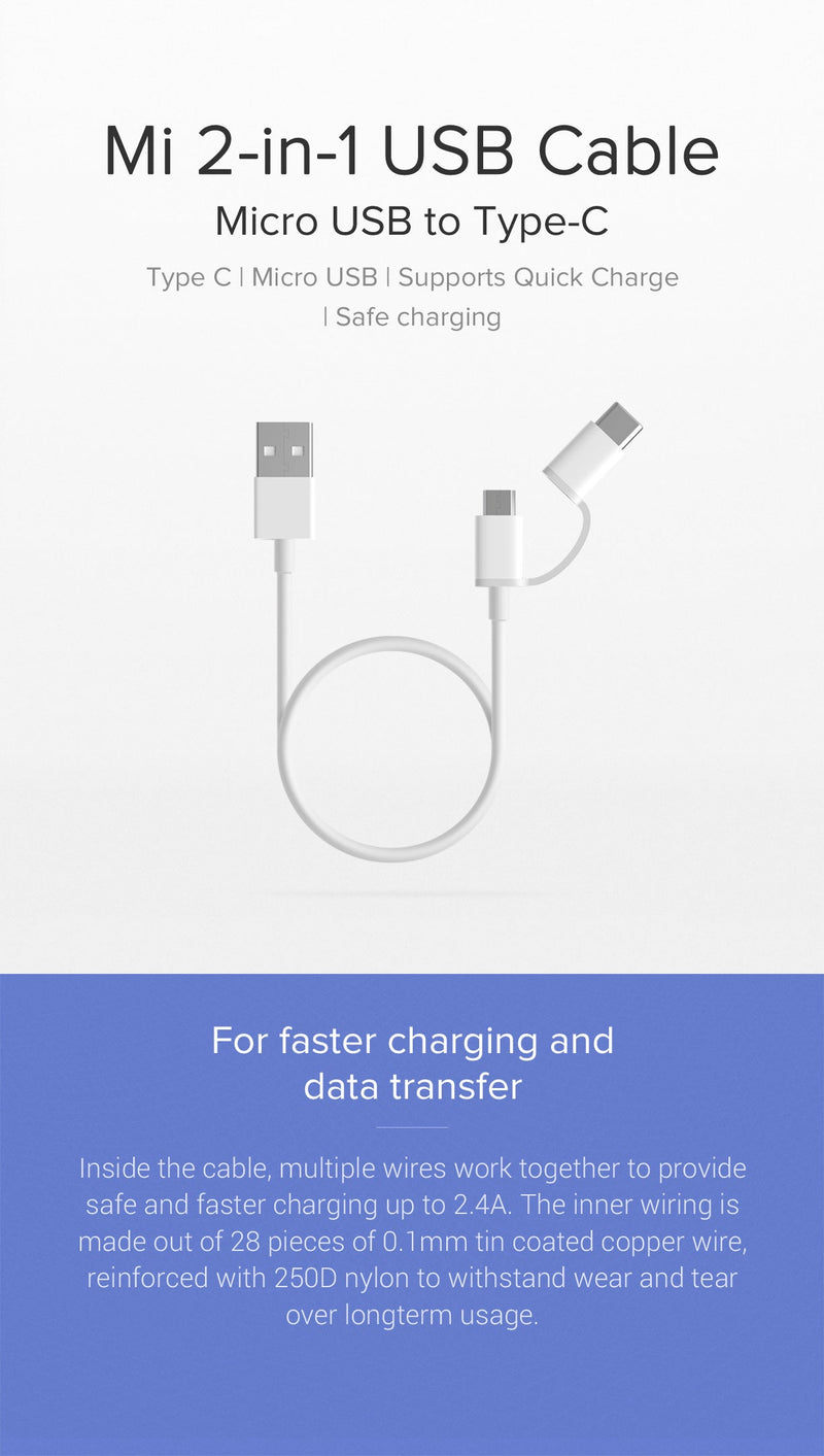 Mi 2-i-1 USB-kabel (Micro USB til Type C)